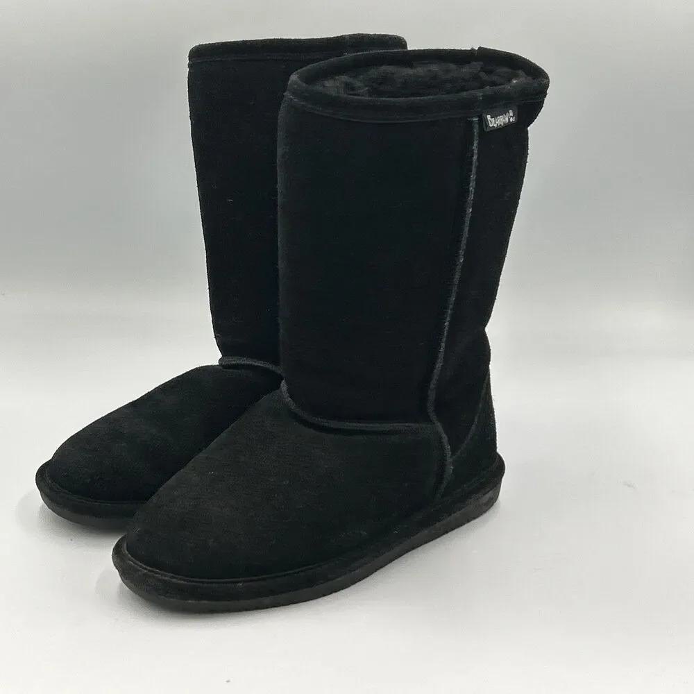 Bearpaw Elle Youth Black Suede Fur Lined Boots‎ Size 2 -Super Clean 10” High